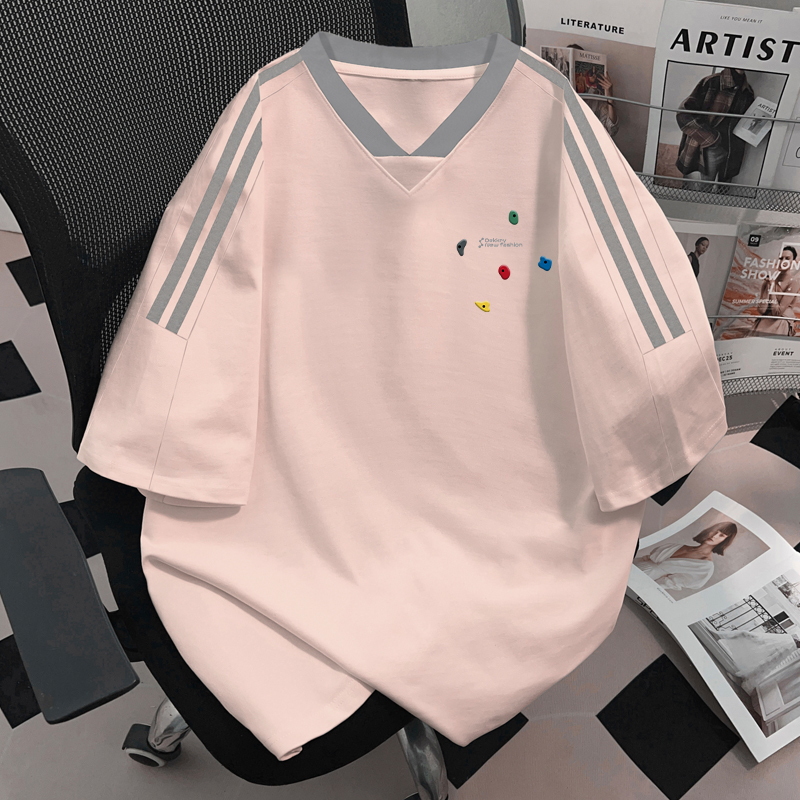 American-Style Colorful Graphic Design Printed T-Shirt, Summer Pink and Medium Gray, Unisex Couple's Outfit, Pure Cotton Short-Sleeve Top American-Style Colorful Graphic Design Printed T-Shirt, Summer Pink and Medium Gray, Unisex Couple's Outfit, Pure Cotton Short-Sleeve Top