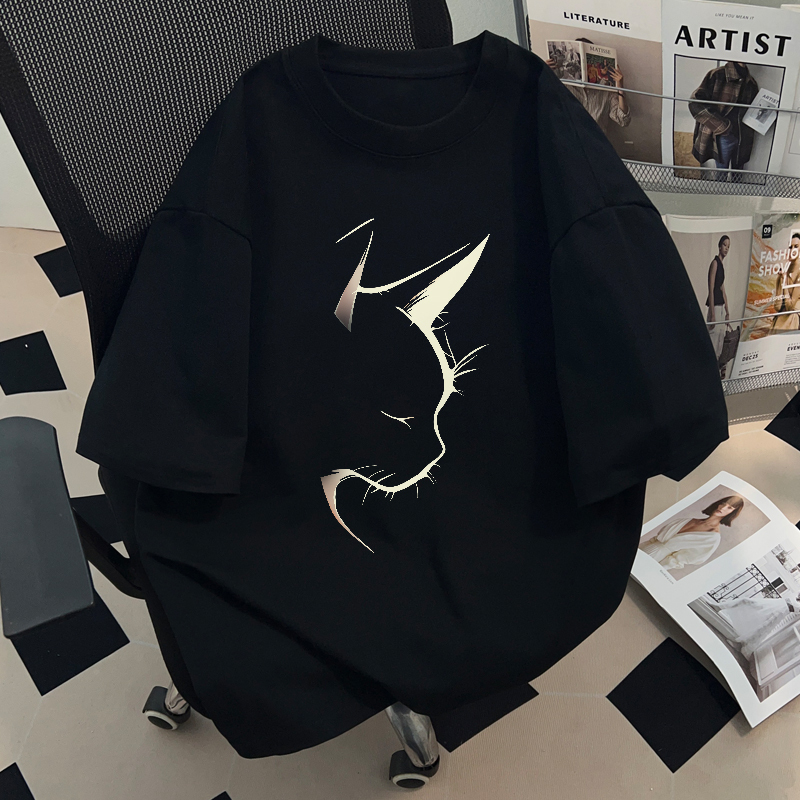 Street Style Brand 100% Pure Cotton Short-Sleeved T-Shirt Summer Unisex American Design Pattern Print Black Top