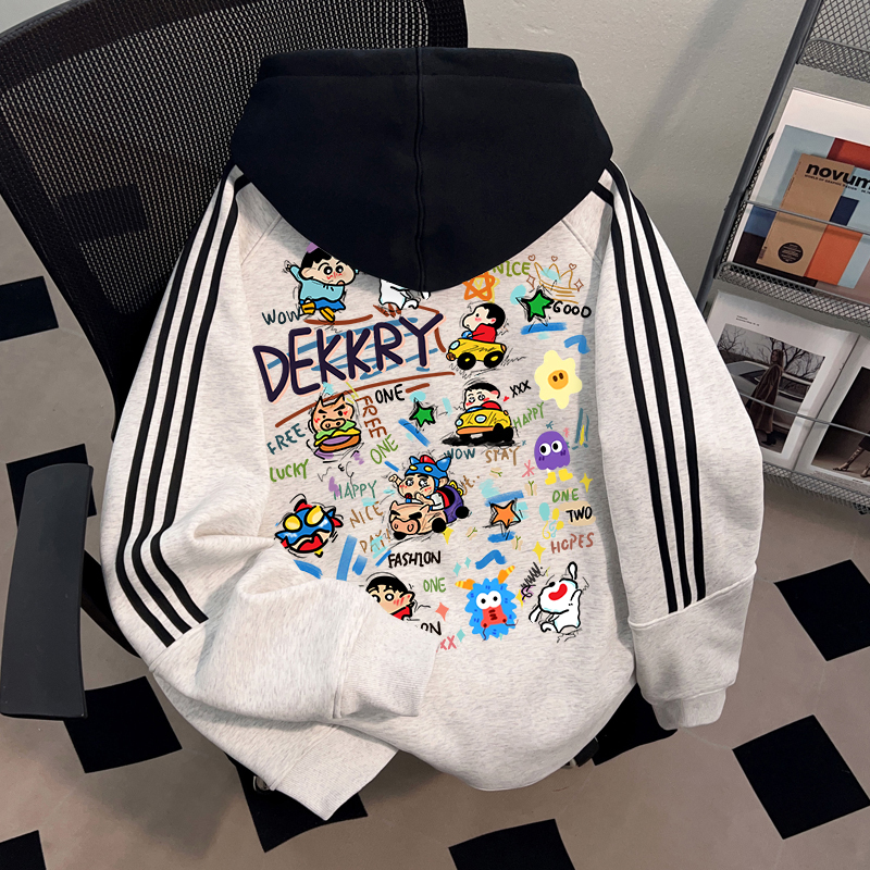 American-Style Niche Hooded Cardigan Sweatshirt, Autumn Unisex Fun Print Versatile Three-Stripe Jacket ins Couple Outfit American-Style Niche Hooded Cardigan Sweatshirt, Autumn Unisex Fun Print Versatile Three-Stripe Jacket ins Couple Outfit