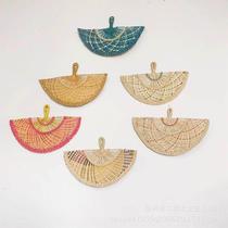 Hand-woven seaweed home bedroom hall wall-mounted fan straw woven fan