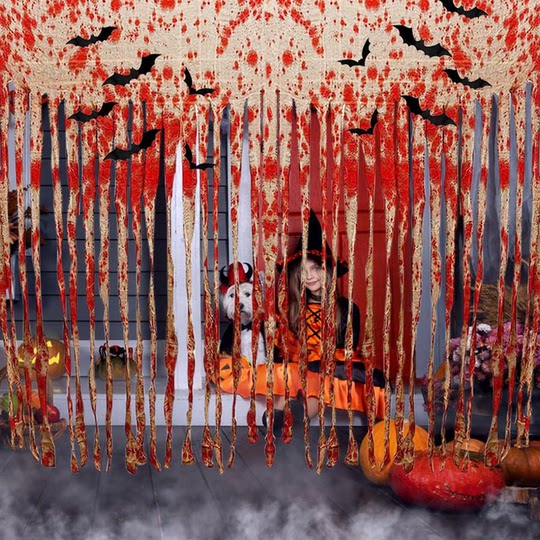 Halloween Decoration Bat Blood-Stained Door Curtain Door Hanging Ornament Haunted House Secret Room Horror Atmosphere Scene Decoration