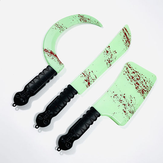 Halloween Props Luminous Blood Knife Cosplay Horror Sharp Knife Kitchen Knife Curved Knife Party Event Performance Weapon Knife
