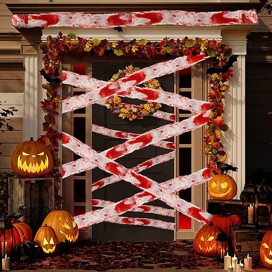 Halloween Decorative Blood Cloth Blood Bandage Warning Line Isolation Belt Haunted House Secret Room Script Killing Scene Layout Props
