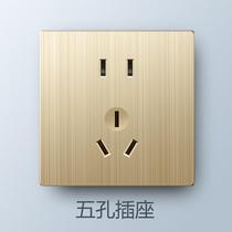 Household brushed gold concealed wall switch socket panel ultra-thin one opening with five holes and three holes