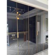 Simple tempered glass wardrobe door customized extremely narrow black gold gray aluminum frame additional door wine cabinet glass cabinet door customized