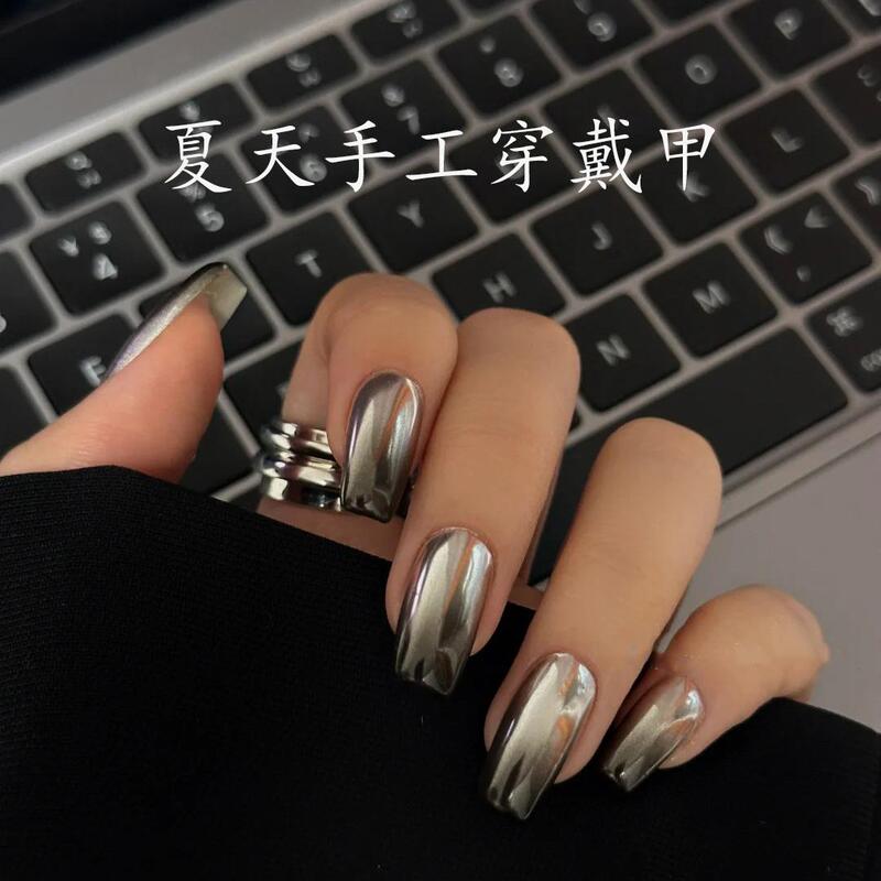 2026 New High-End Handmade Wearable Dark Magic Mirror Pink Gradient Nail Art Nail Patches