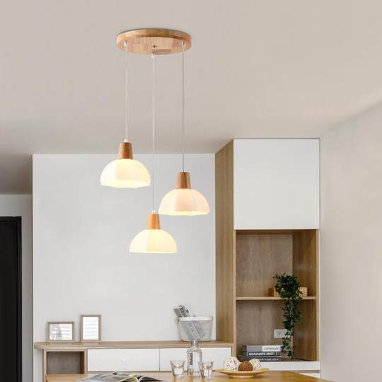 Nordic dining room chandelier solid wood creative personality dining Japanese style single head bed GLM head chandelier three head bar table hanging