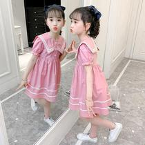 Girls Summer Dress 2024 New Internet Celebrity Western Style Childrens College Style Princess Dress for Little Girls