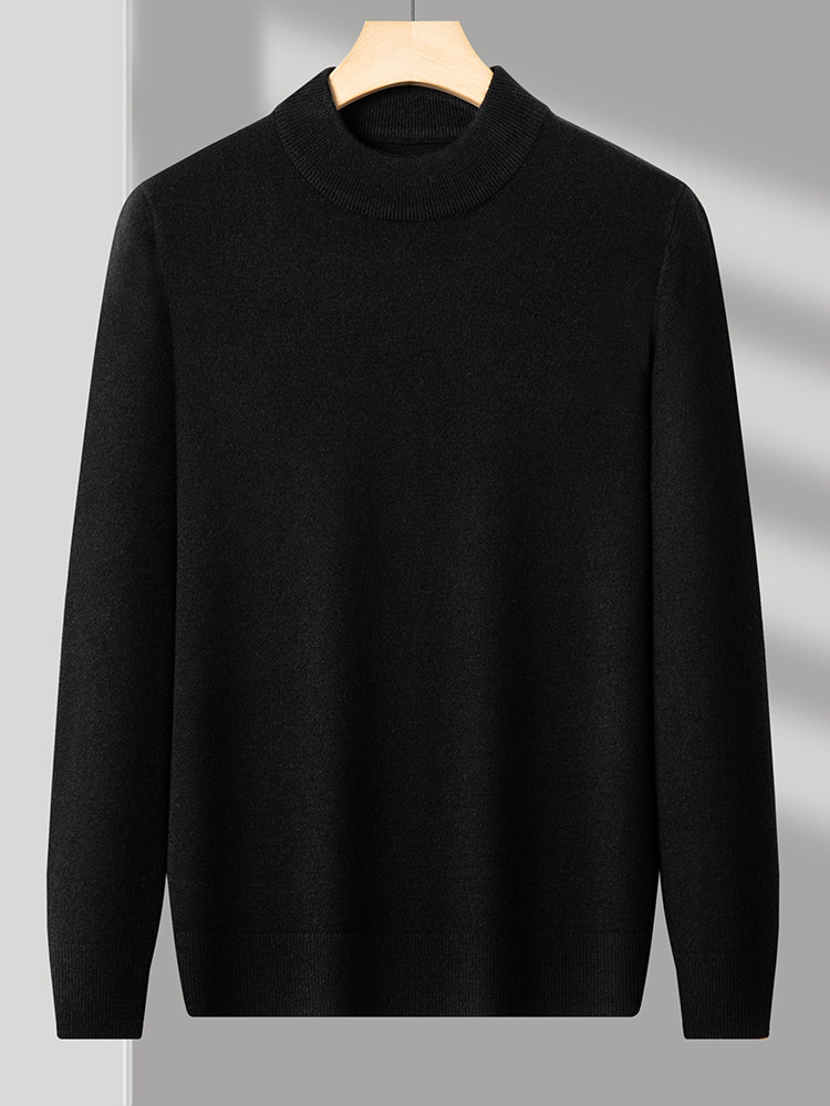Ordos City Cashmere Sweater for Men, Autumn and Winter Half-High Collar Thickened Sweater, 100% Pure Wool Warm Knitted Base Layer Shirt