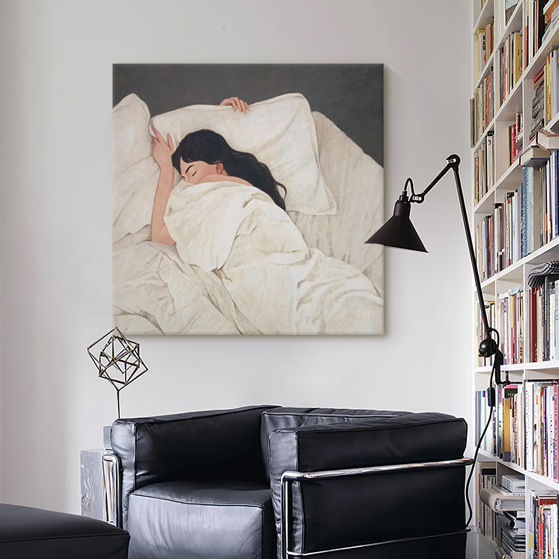 Modern Art Bedroom Hand-Painted Oil Painting French Retro Lazy Girl Living Room Decoration Painting High-End Entrance Hanging Painting