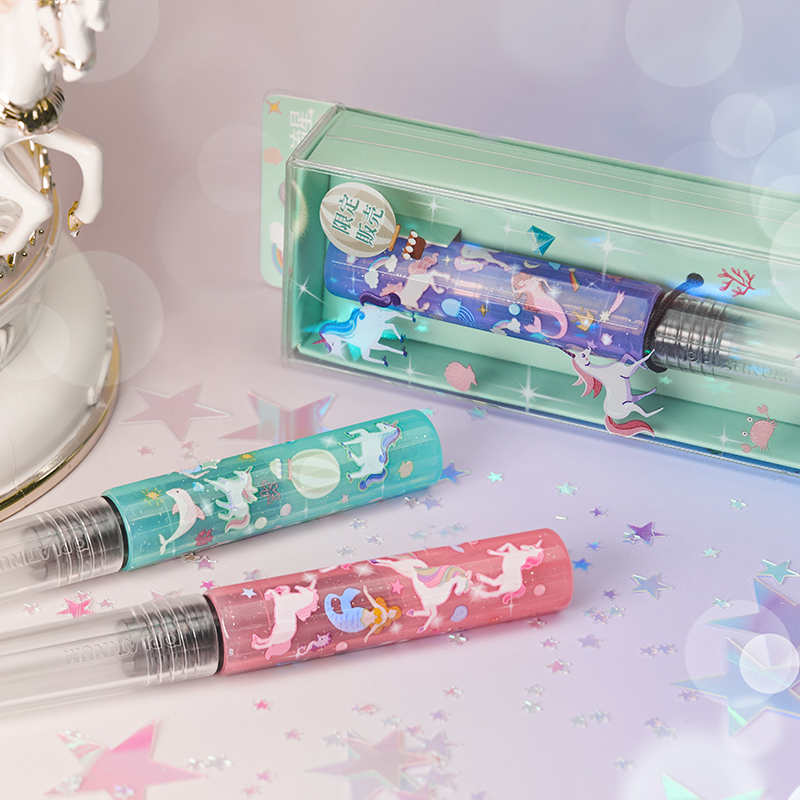 Platinum Platinum Little Meteor Fountain Pen Unicorn Collaboration for Third Grade Elementary Students, Special for Calligraphy Practice, Beginner-Friendly, Replaceable Ink Cartridges, Hard Pen Calligraphy