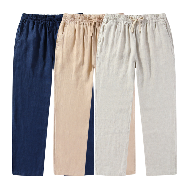 011 Men's Spring and Summer Pony Casual Linen Pants Trousers