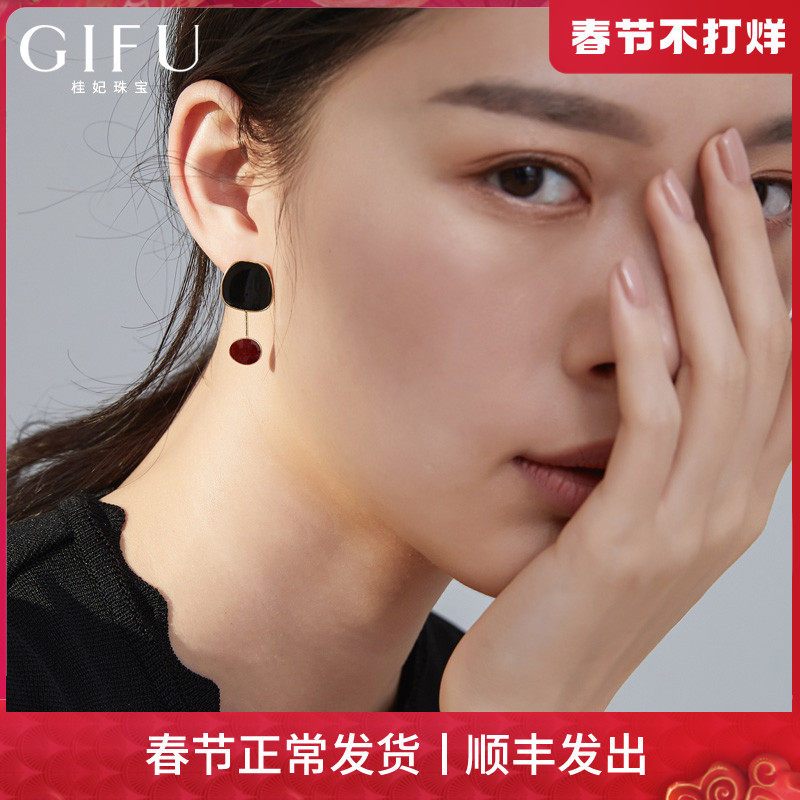GIFU Exaggerated Asymmetric Ear Jewelry Advanced Feeling Ear Needle Cold Wind Small Group Sterling Silver Big Brand Earrings Retro Hong Kong Style