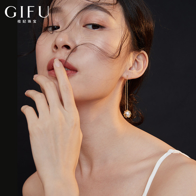 Earrings femininity sterling silver vintage high-grade sense ear jewelry show face thin original design synthetic pearl earrings long version