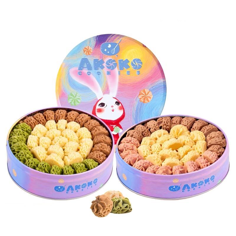 AKOKO小花黄油曲奇饼干礼盒280g*2甜品女生零食礼物下午茶糕点心 饼干长腿实拍商品图