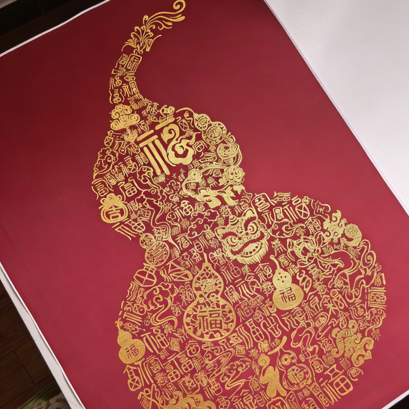 Bai Fu Tu Fu Lu Tu Handwritten DIY Stress Relief Handmade Gourd Adult Gift Thangka Decorative Hanging Painting for Coloring Yourself