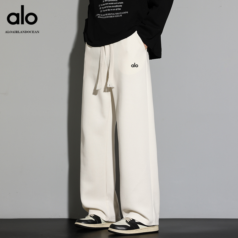 Al Spring and Autumn Outlet Al Relaxed Straight-Leg Pants Men's Loose Drawstring Casual Pants Versatile Knitted Sweatpants Long Pants