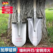 German quality shovel full manganese steel thickened agricultural outdoor multi-functional digging and loosening shovel wooden handle pointed shovel