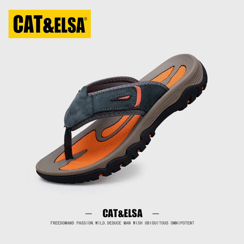 [Genuine Leather Quality] American Cat&Elsa Collaboration 2026 Summer New Flip-Flops Cowhide Outdoor Beach Shoes