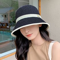 (Guoguojia fisherman hat womens summer internet celebrity Japanese style knitted hollow face-showing small basin hat covering the face bucket hat foldable