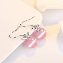 Imitation pure silver ornament Earrings Korean version Fashion crystal diamond earrings Cat Eye Stone Apple Eardrop Woman