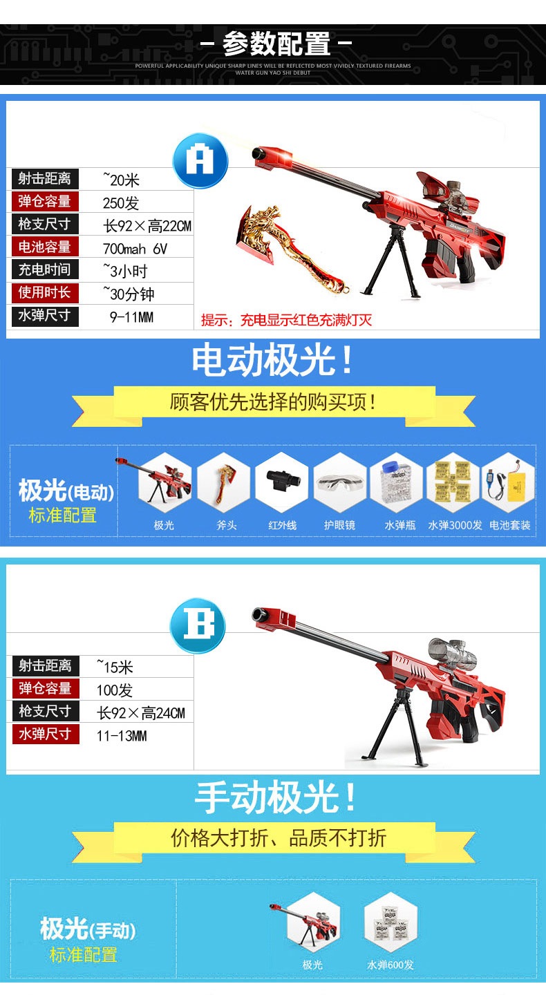 Mô phỏng Hướng dẫn sử dụng Barrett Khởi động Súng bắn tỉa nước Súng trường Súng ngắn Đồ chơi trẻ em Súng pha lê Bom đạn cửa hàng đồ chơi