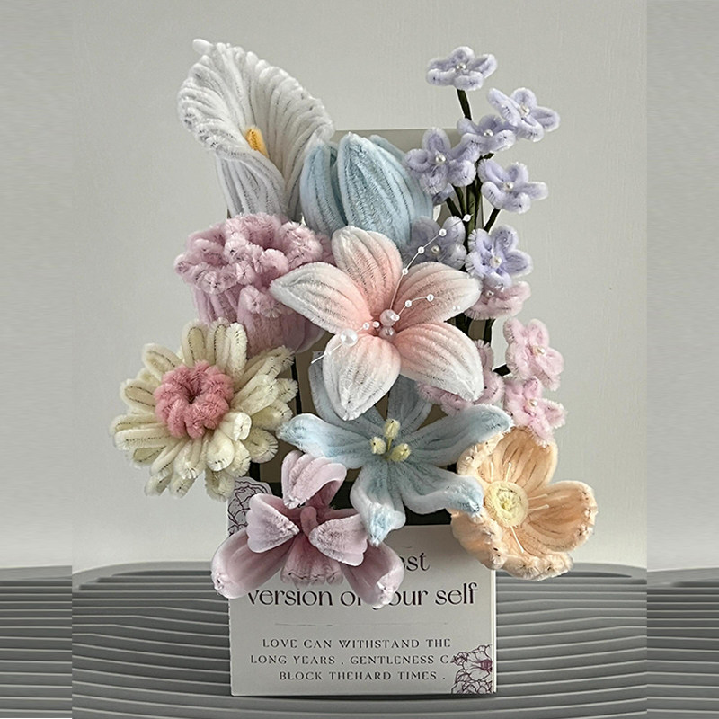 パイパースティックブーケDIY材料キット、手作りフラワーボックスギフト、友人や親友へのクリスマスギフト