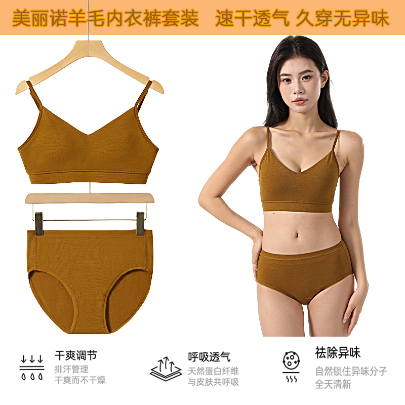 New Women's Thin Merino Wool Yoga Camisole Bra and Underwear Set, Quick-Drying, Breathable, Odor-Free for Sports New Women's Thin Merino Wool Yoga Camisole Bra and Underwear Set, Quick-Drying, Breathable, Odor-Free for Sports