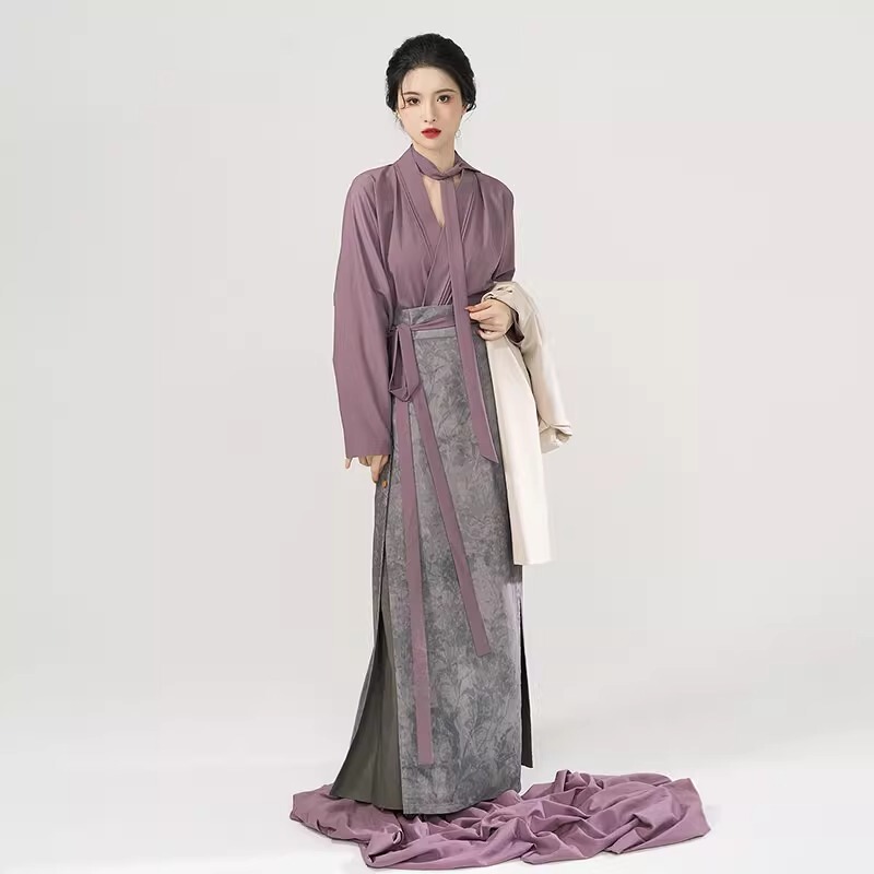 Original Song Dynasty-Style Hanfu by Weaving Department [City Diary] Long Blouse with Airplane Sleeves, Improved Three-Pleat Skirt for Work and Commuting