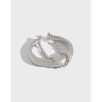 551 Korean version ins niche design texture cold wind bead chain brushed double layer S925 sterling silver open ring for women
