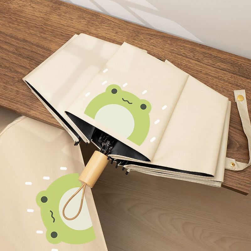 【New Product Price】Cute Little Frog Dual-Use Sunshade and Rain Umbrella for Women, Black Coating, Automatic, Suitable for Students