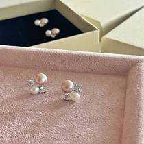 S925 sterling silver exquisite small mixed color pearl earrings set with diamonds celebrity earrings light luxury gentle sweet zircon earrings