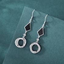 Hanyi black agate earrings striped shape s925 long geometric earrings tassel earrings star earrings earrings