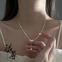 s925 silver sweet bow necklace female beauty sheds tears niche high-end clavicle chain light luxury temperament necklace