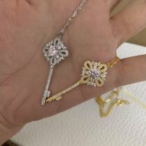 S925 sterling silver precision pink diamond key necklace snowflake clavicle chain gold-plated full diamond light luxury texture gift small and exquisite