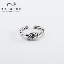 Japanese and Korean S925 silver ring for women retro twisted rope knot open ring personality versatile and simple silver jewelry