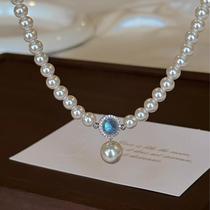 S925 sterling silver aquamarine Shijia pearl necklace womens ins light luxury niche design high-end clavicle necklace