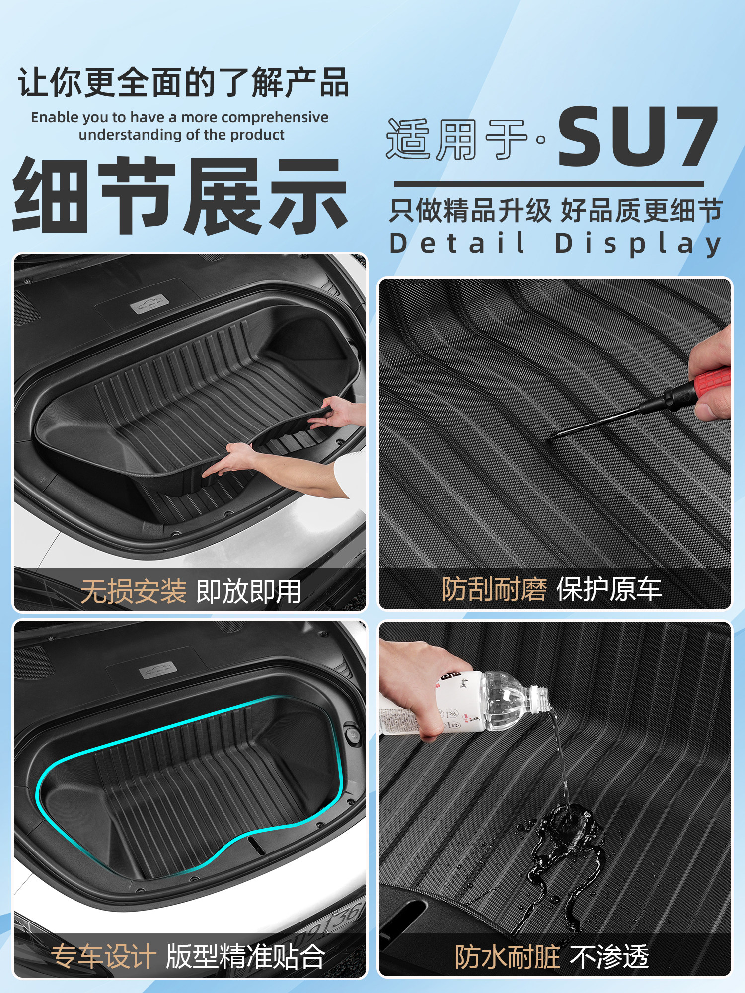 Suitable for Xiaomi Su7/Yu7 Front Trunk Mat, Full Coverage Protective Mat, Trunk Mat, Anti-Scratch Interior Accessories