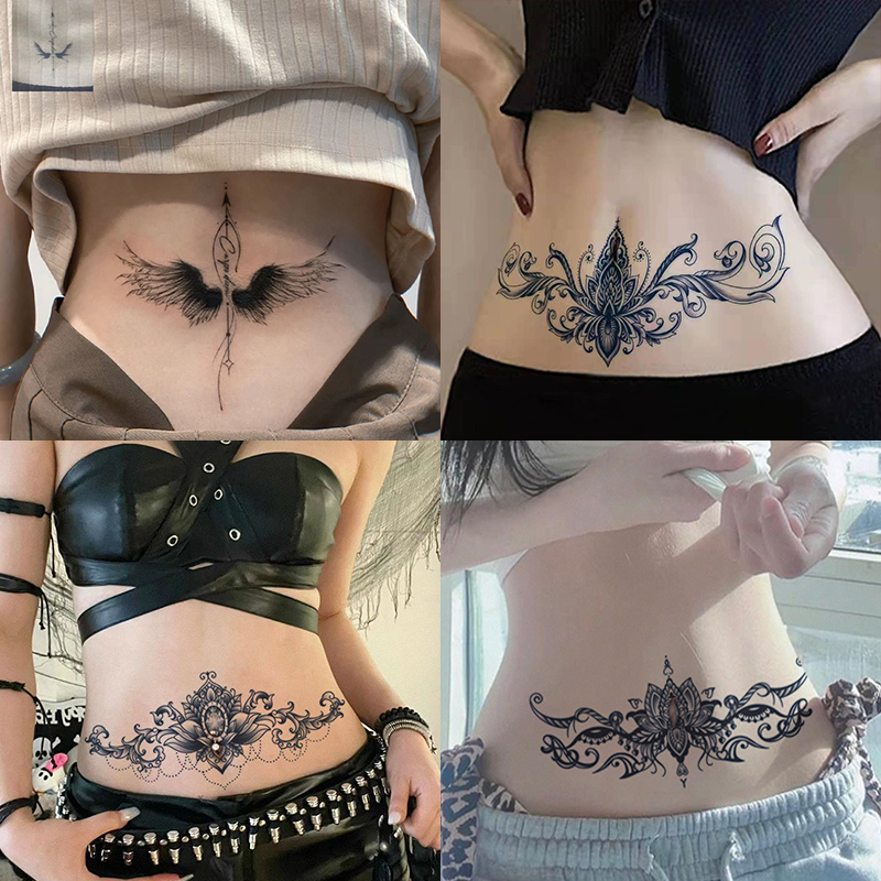 Sexy Scar-Covering Herbal Tattoo Stickers for Lower Back and Belly, Long-Lasting, Waterproof, Anti-Scratch, Realistic, Pure Desire Temptation
