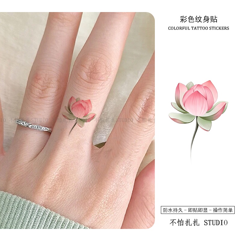 Chinese-Style Beautiful Lotus Finger Tattoo Stickers, Colorful, Washable, High Aesthetic Value, Waterproof, Pure and Fresh Style