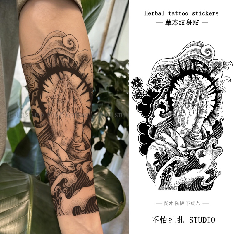 American Retro Praying Hands Tattoo Sticker Waterproof Tattoo Color Scar Cover Trendy Arm Juice Herbal Sticker