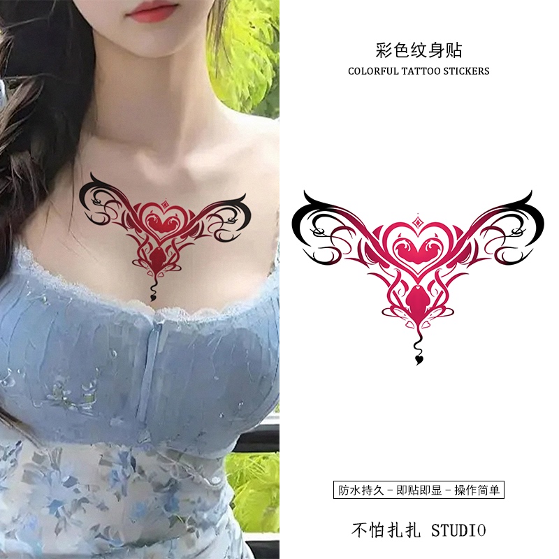 Sexy Succubus Tattoo Stickers Covers Scars and Lower Abdomen Private Semi-Permanent Waterproof Long-Lasting Tattoo Devil's Heart