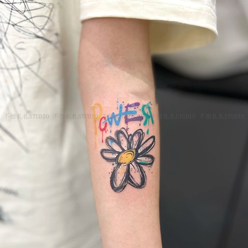 Gd Style Daisy Colorful Tattoo Stickers Waterproof Long-Lasting Cool and Handsome for Men and Women Arm Realistic Painting G-Dragon Tattoo
