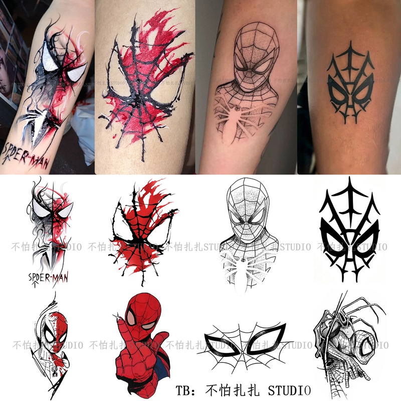 Cool Superhero Spider-Man Colorful Herbal Tattoo Stickers Waterproof Tattoo Stylish Dark Trendy Arm Stickers