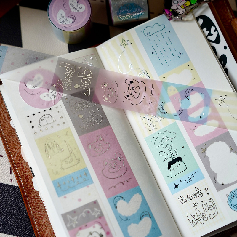 Hoho's Hoho Planner [Little Doodles] Original Illustration Sulfuric Acid Paper Silver Foil 5m Tape Without Film Cut