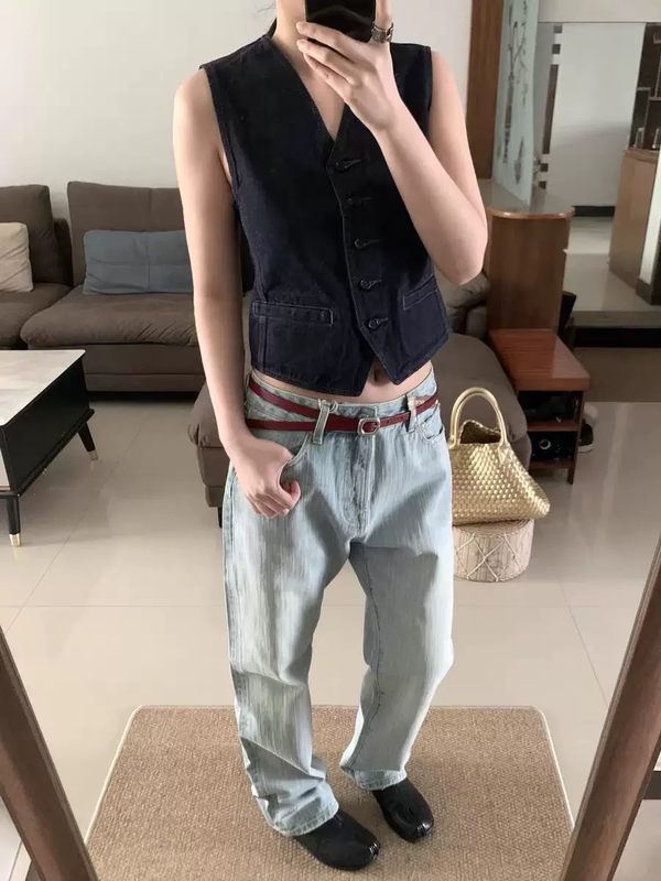Alright* Correct Version of Red Selvedge 1025L Vintage Light Blue Low-Rise Straight-Leg Denim Pants