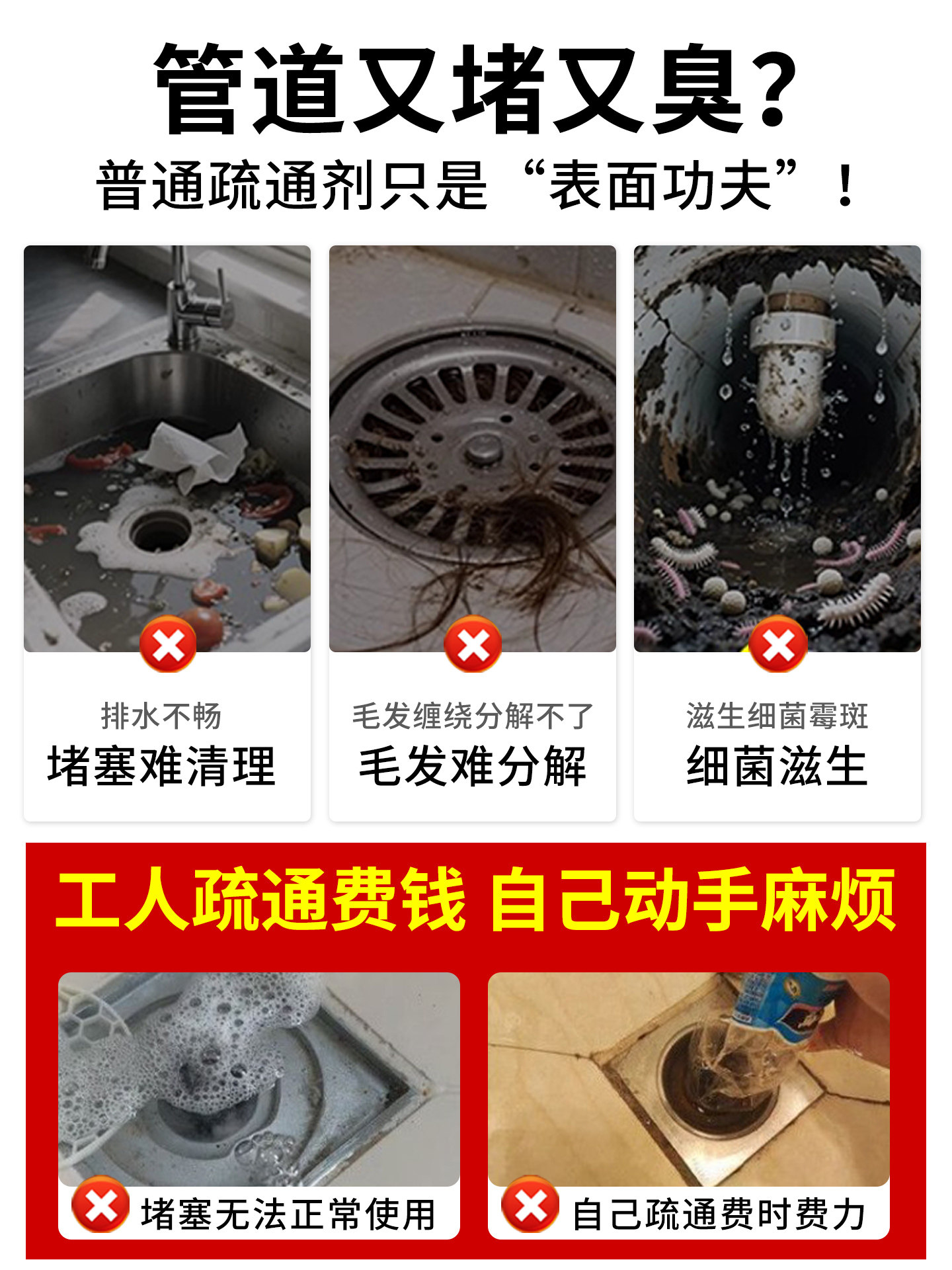 Hair Dissolving Agent for Unclogging and Deodorizing Drains, Powerful Cleaning Agent for Dissolving Hair Blockages and Removing Odors #