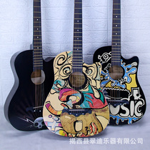 38-inch folk guitar color picture graffiti skull personalized acoustic guitar beginners entry practice guitar student instrument