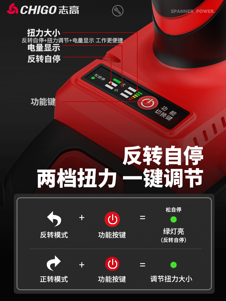 Chigo Brushless Wrench, High-Torque Impact Multi-Functional Electric Board Rechargeable Air Gun, Auto Repair Tool