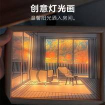 Light painting decorative painting night light bedside lamp bedroom sleep internet celebrity sunshine painting wall hanging photo frame luminous painting gift